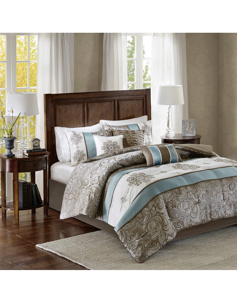 blue-brown-comforter-faux-silk-jacquard-bedding-set-1