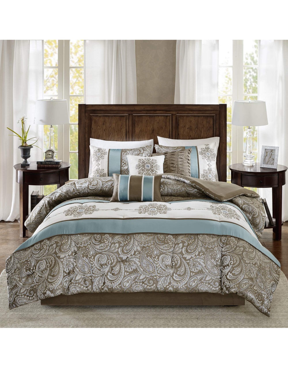 blue-brown-comforter-faux-silk-jacquard-bedding-set-4