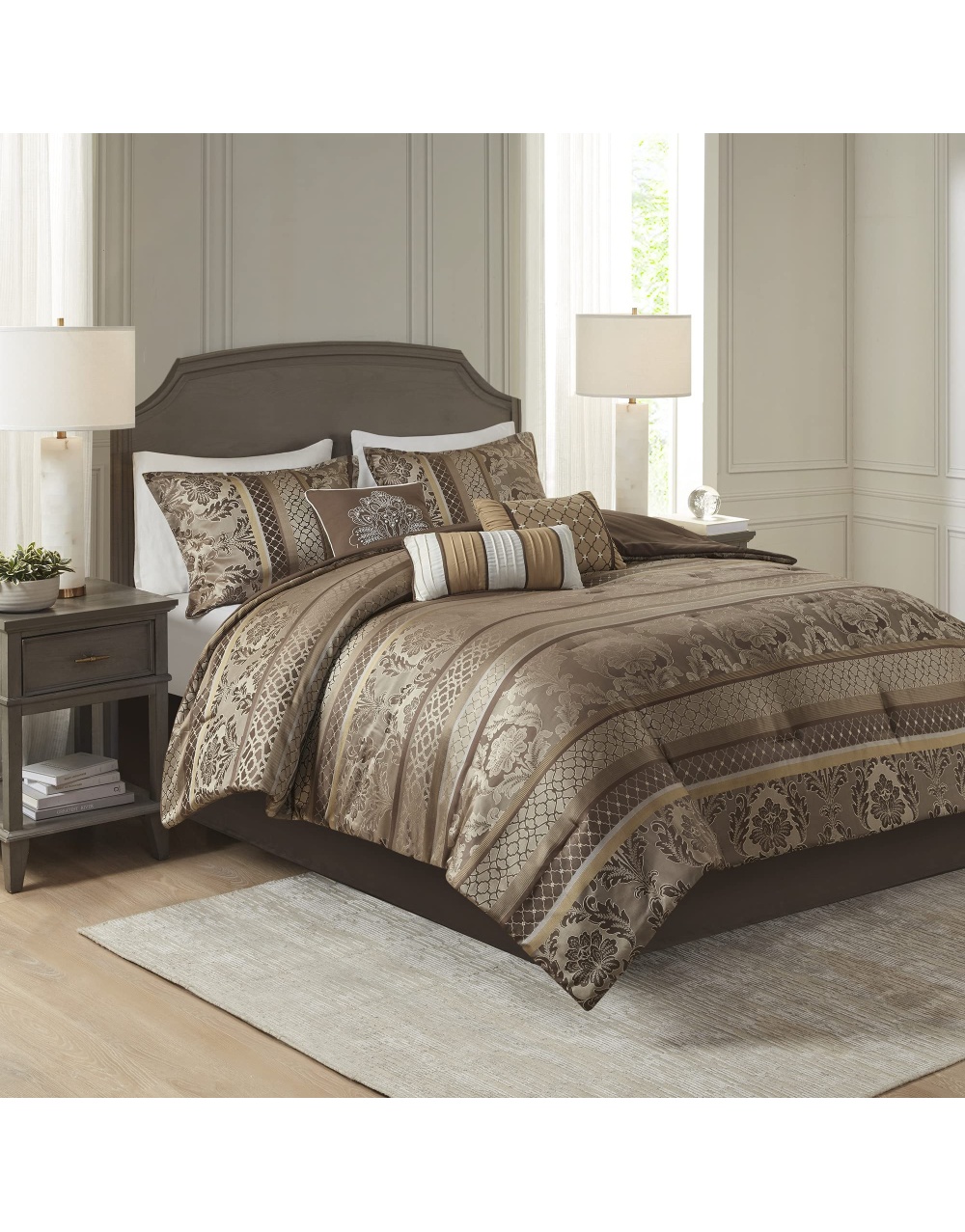 brown-gold-jaquard-damask-bedding-set-1