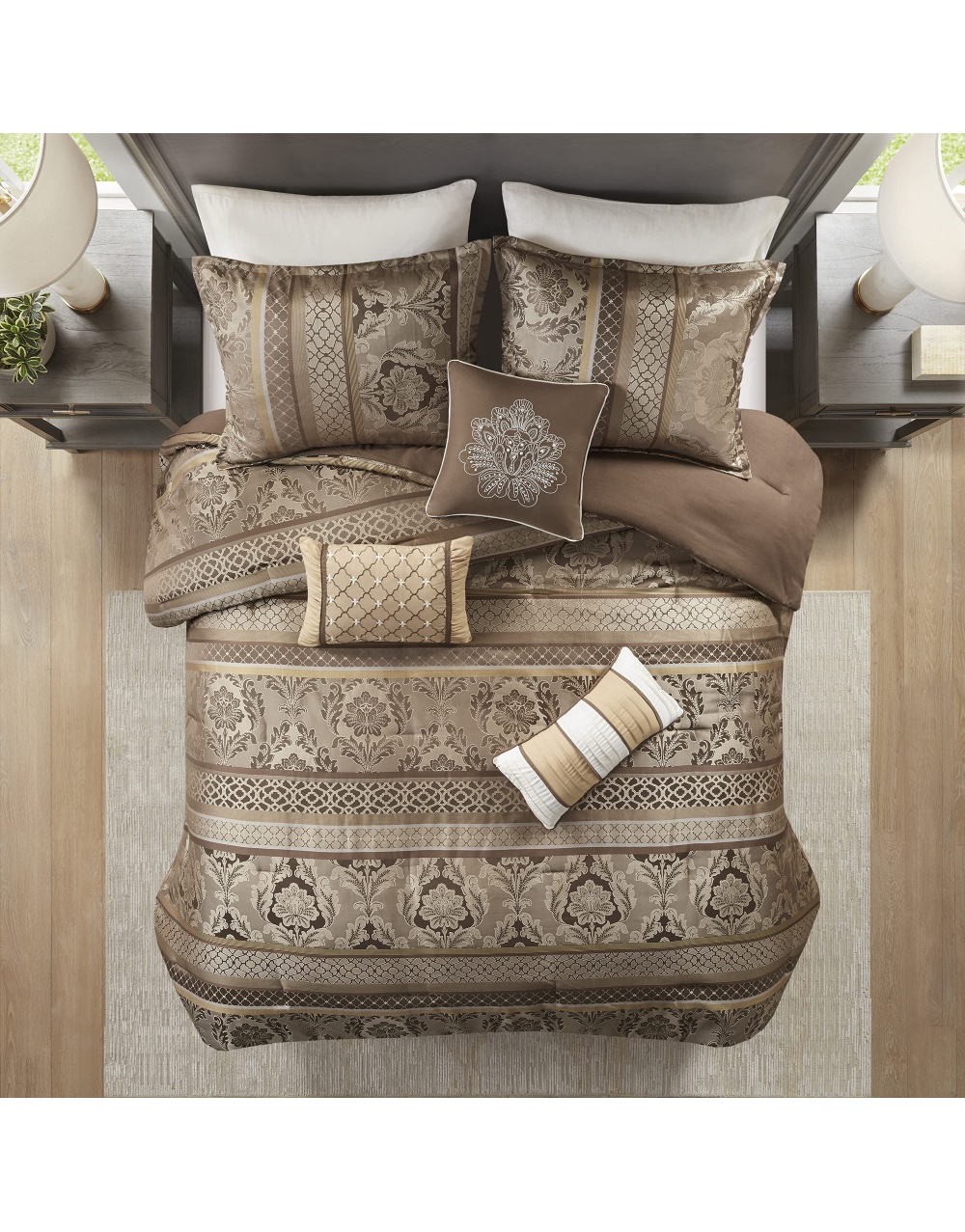 brown-gold-jaquard-damask-bedding-set-6