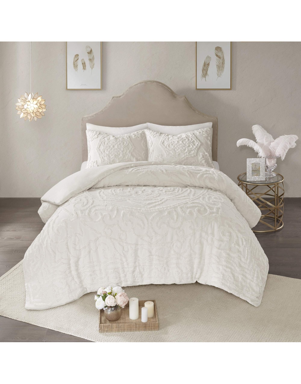 chenille-floral-white-bedding-comforter-set-1