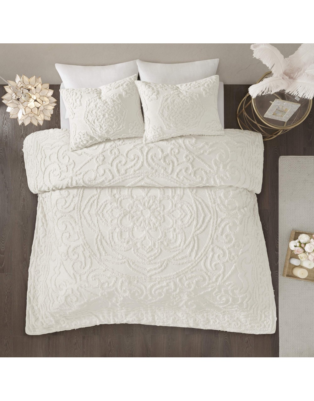 chenille-floral-white-bedding-comforter-set-2